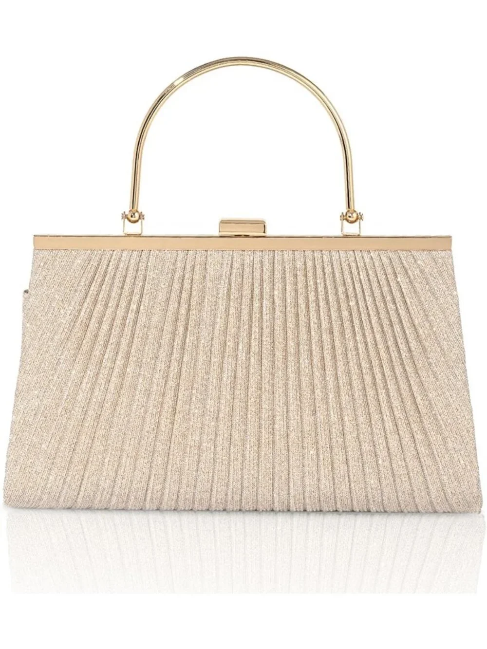 Women's Gold Glitter Pleated Clutch Purse For Sparkly Evening Wedding Bag